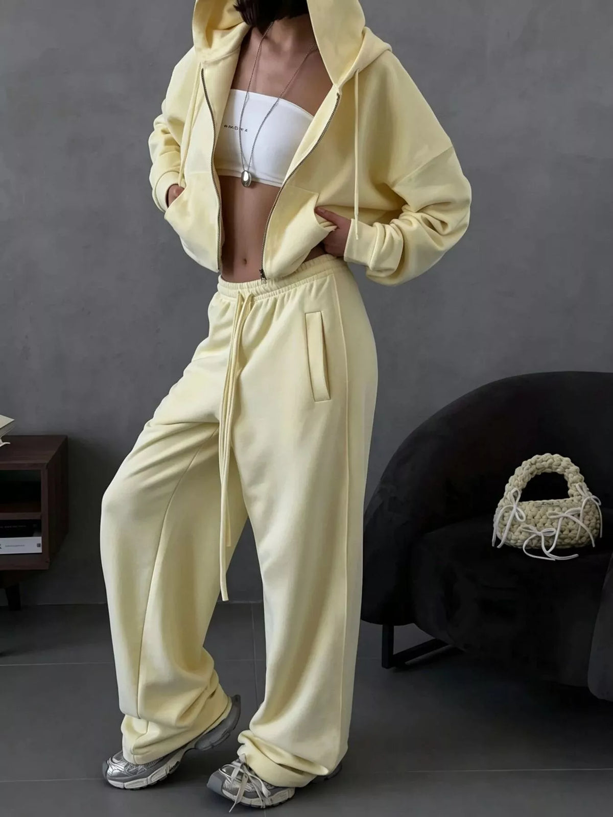 Zip-Up Hoodie & Wide-Leg Sweatpants Set by Belle Bijouix – view 24 of 29