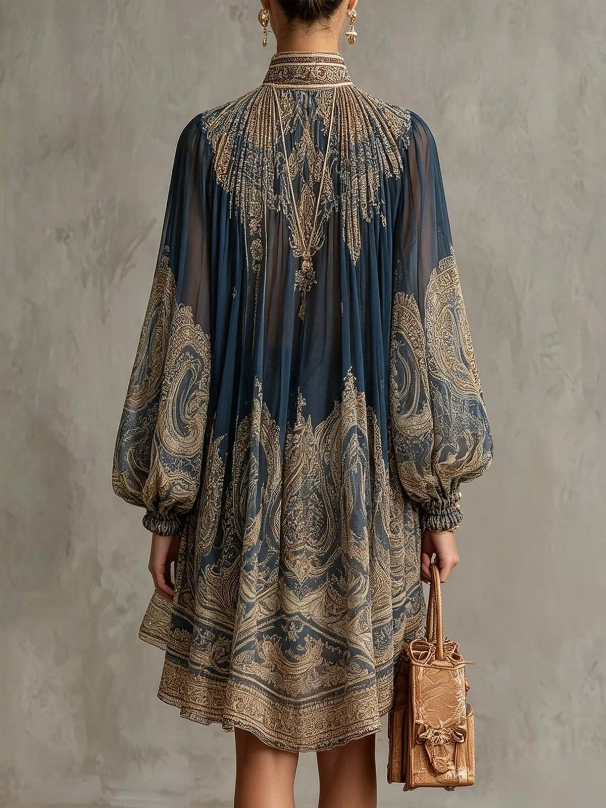 Paisley Chiffon High-Low Mini Dress by Belle Bijouix – view 7 of 10
