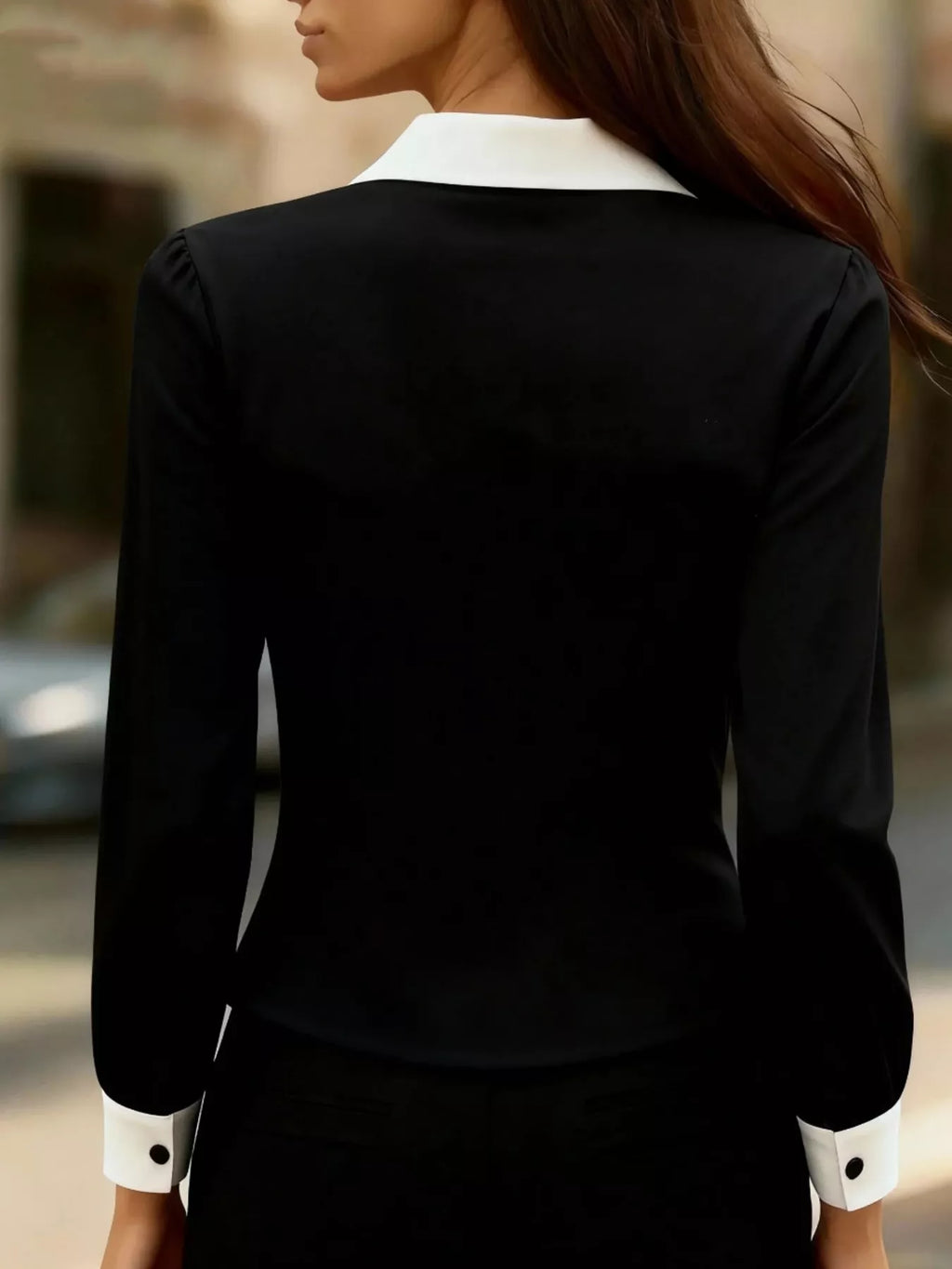 Contrast Button-Down Shirt, black with white collar and cuffs.