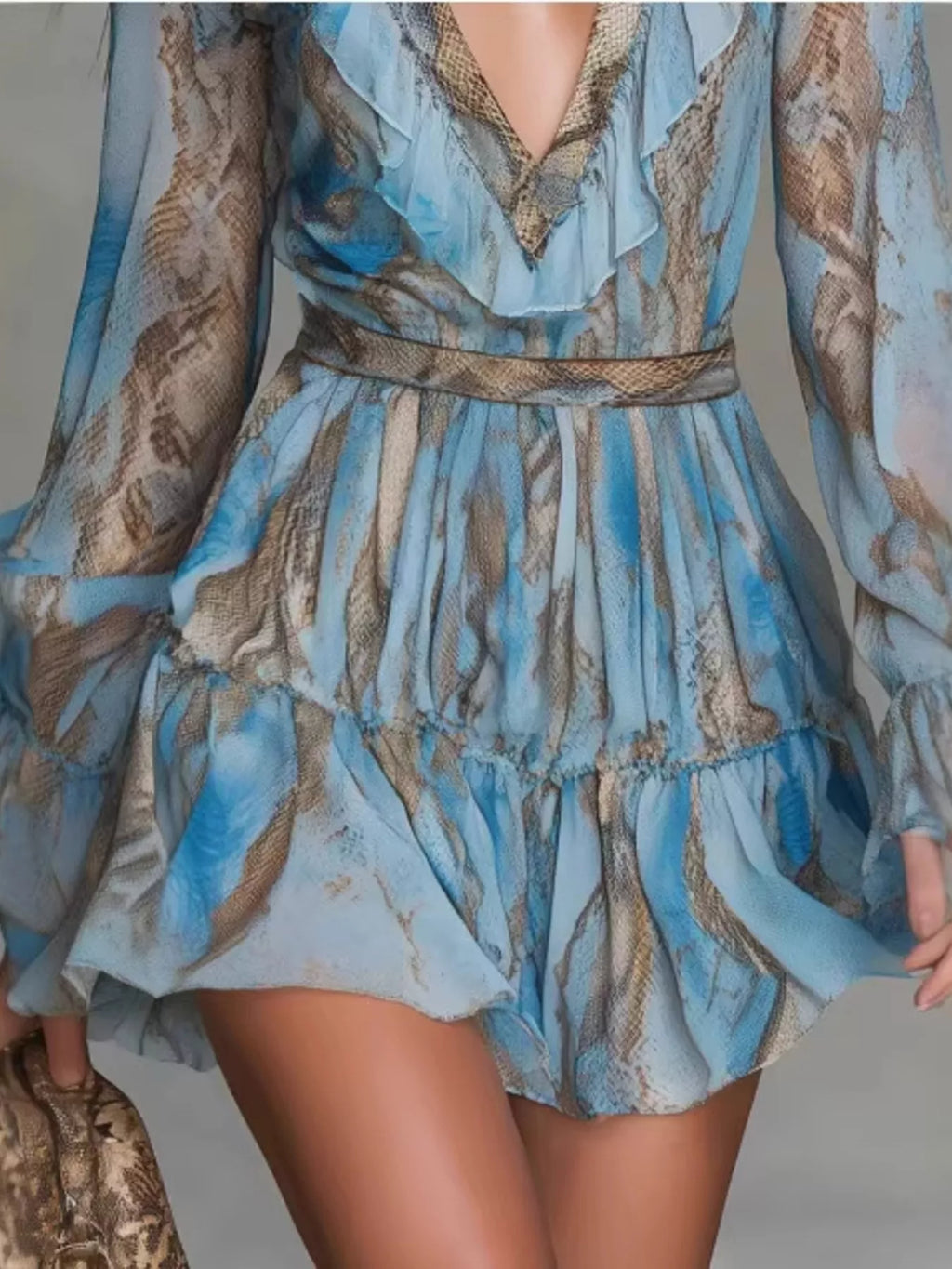 Boho Long Sleeve Tiered Ruffle Mini Dress by Belle Bijouix – view 3 of 4