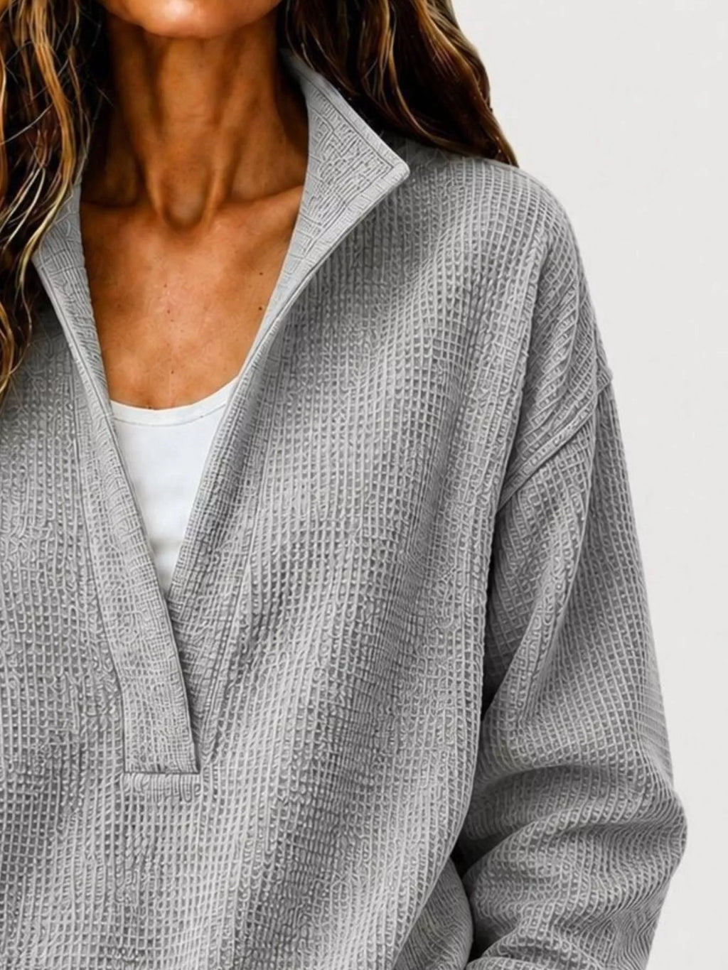 Waffle Knit Dropped Shoulder Sweatshirt