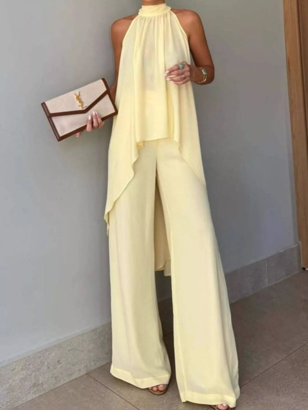 High-Low Sleeveless Top & Wide-Leg Pants Set