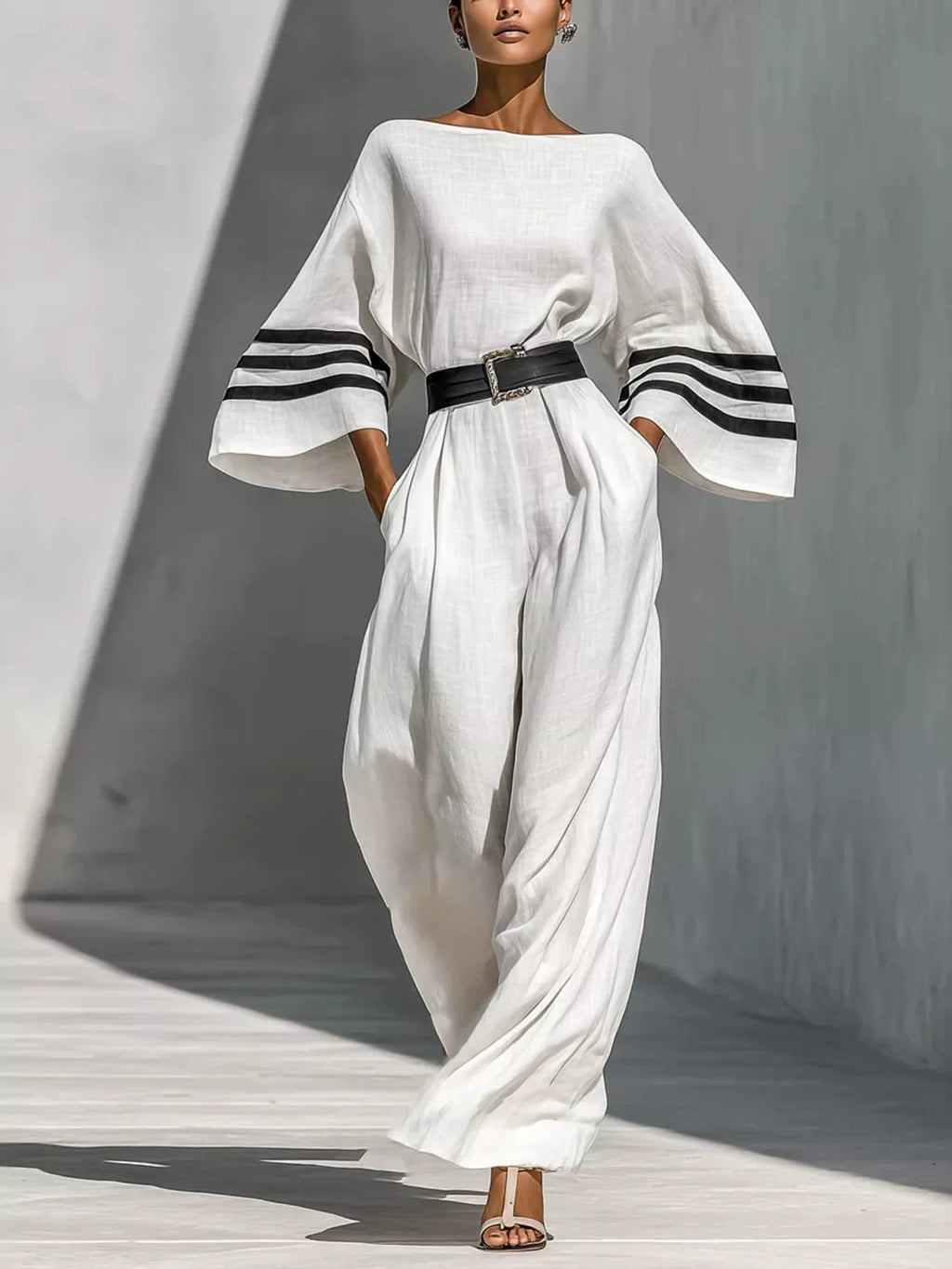 Striped Wide-Sleeve Belted Jumpsuit by Belle Bijouix – view 1 of 6