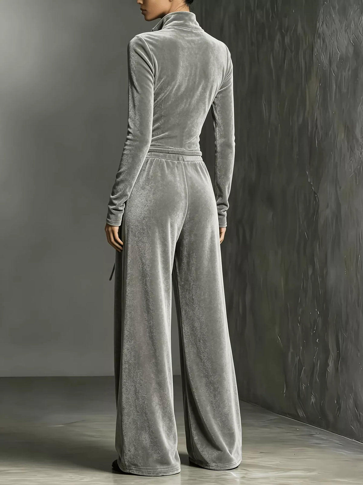 Velour Zip-Front Long Sleeve Wide-Leg Jumpsuit by Belle Bijouix – view 3 of 3
