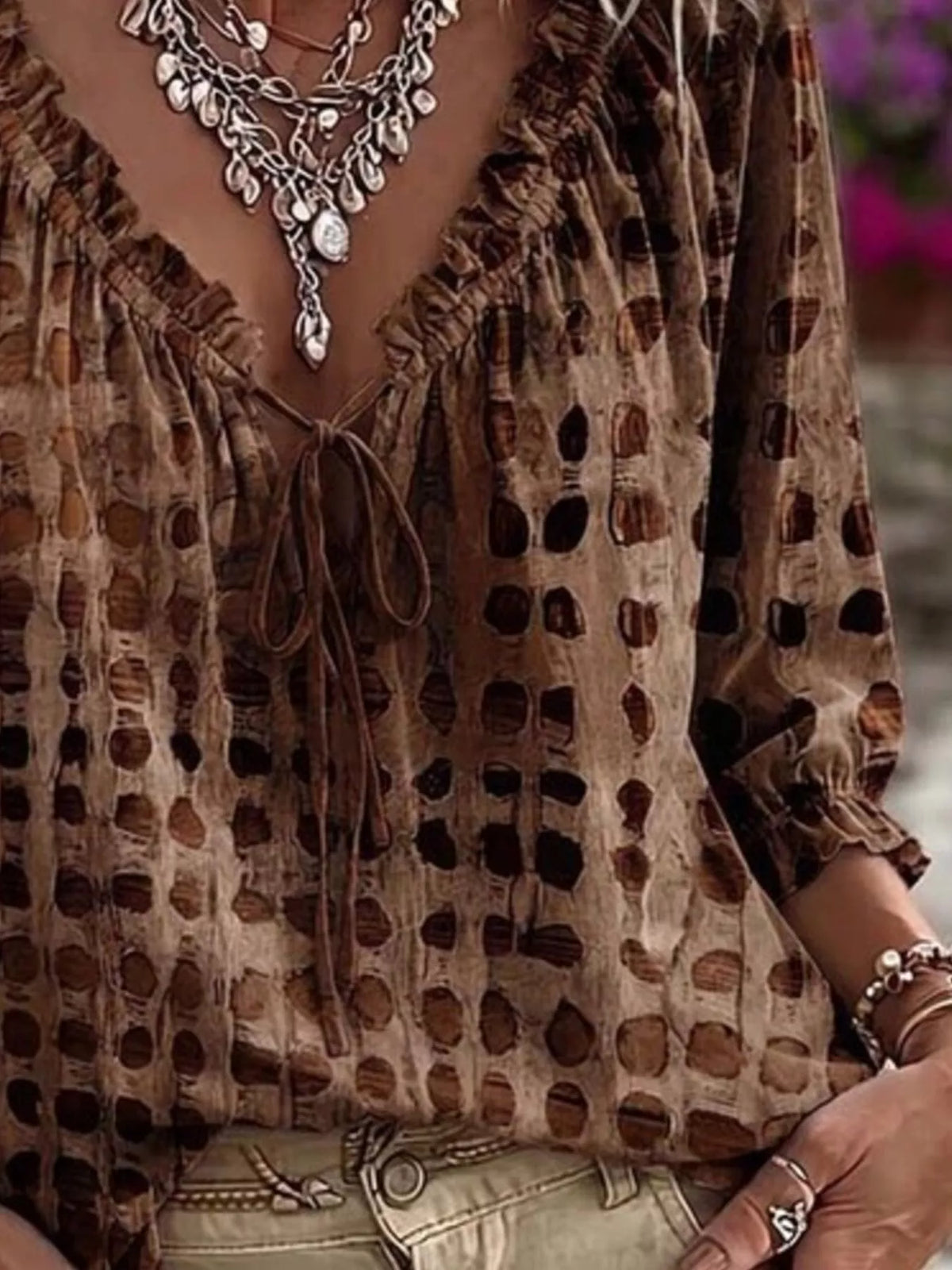 Tie Neck 3/4 Sleeve Blouse