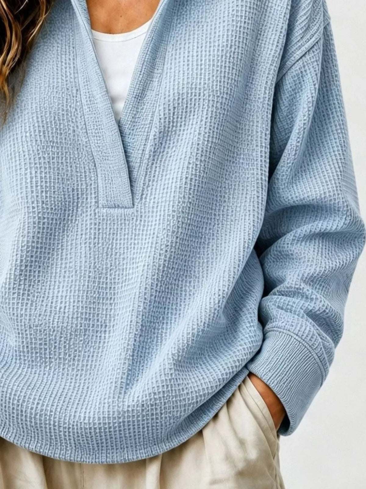 Waffle Knit Dropped Shoulder Sweatshirt