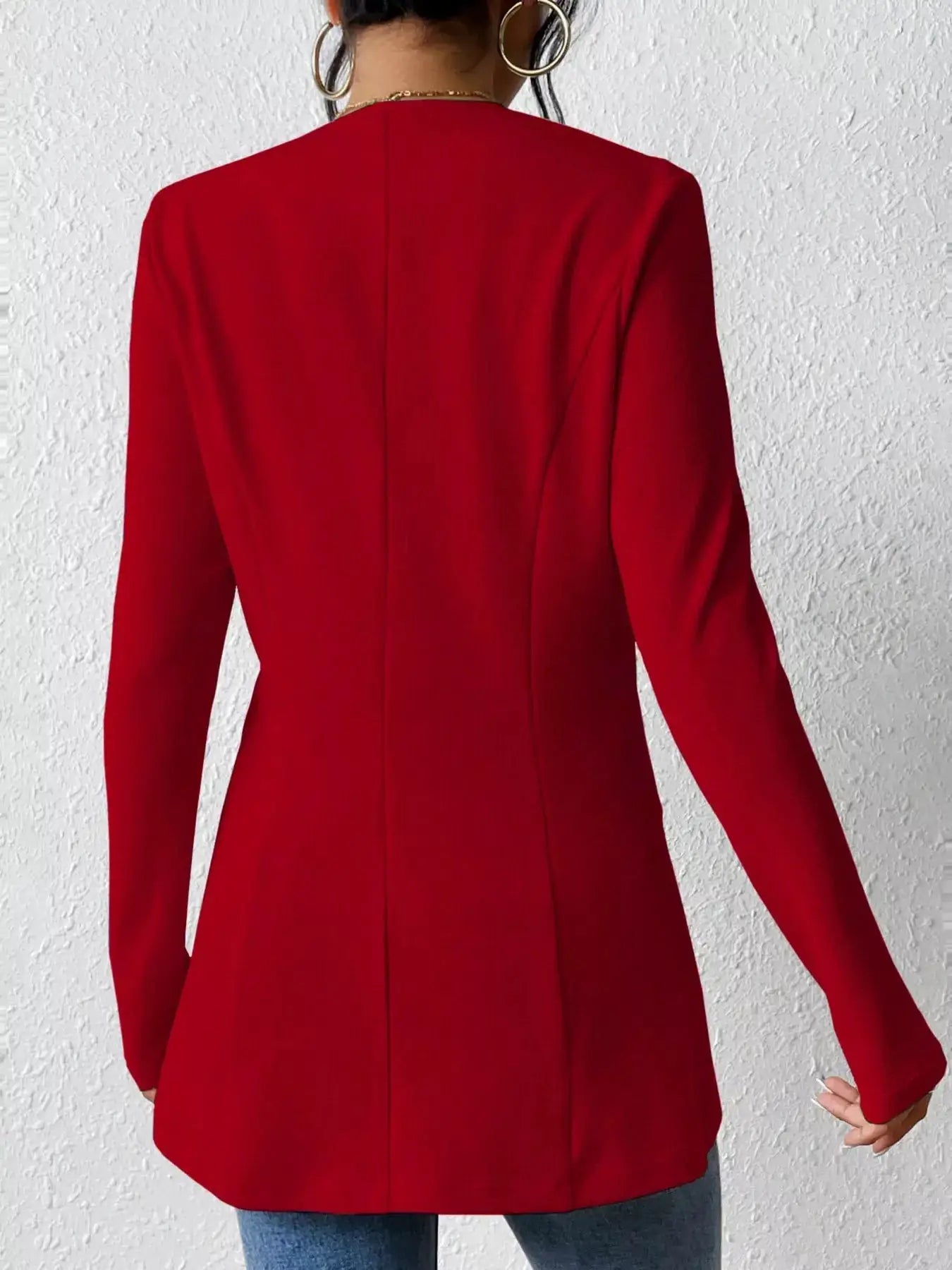 Single-Button Long Sleeve Blazer, red, tailored fit with center back seam