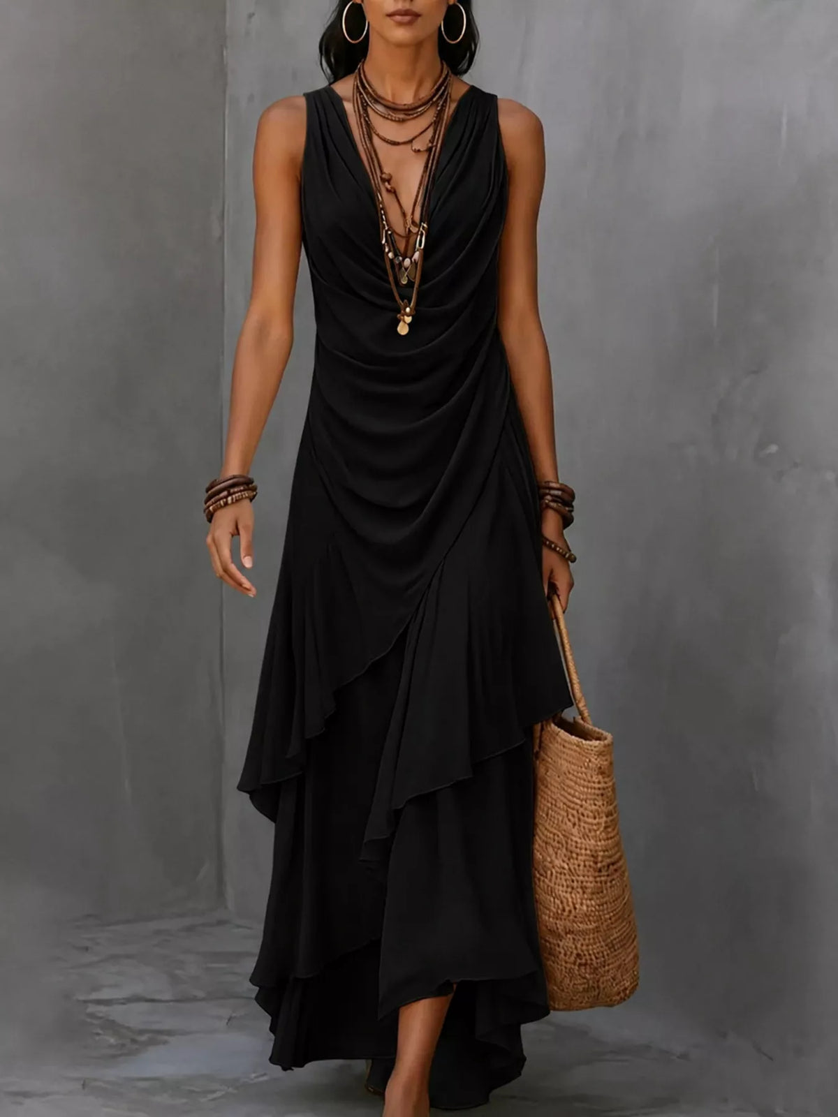 Sleeveless Layered Ruffle Hem Maxi Dress by Belle Bijouix – view 7 of 9