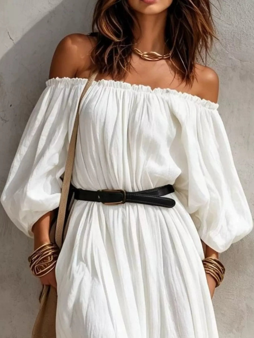 Boho Off-Shoulder Maxi Dress with Side Slit by Belle Bijouix – view 8 of 9
