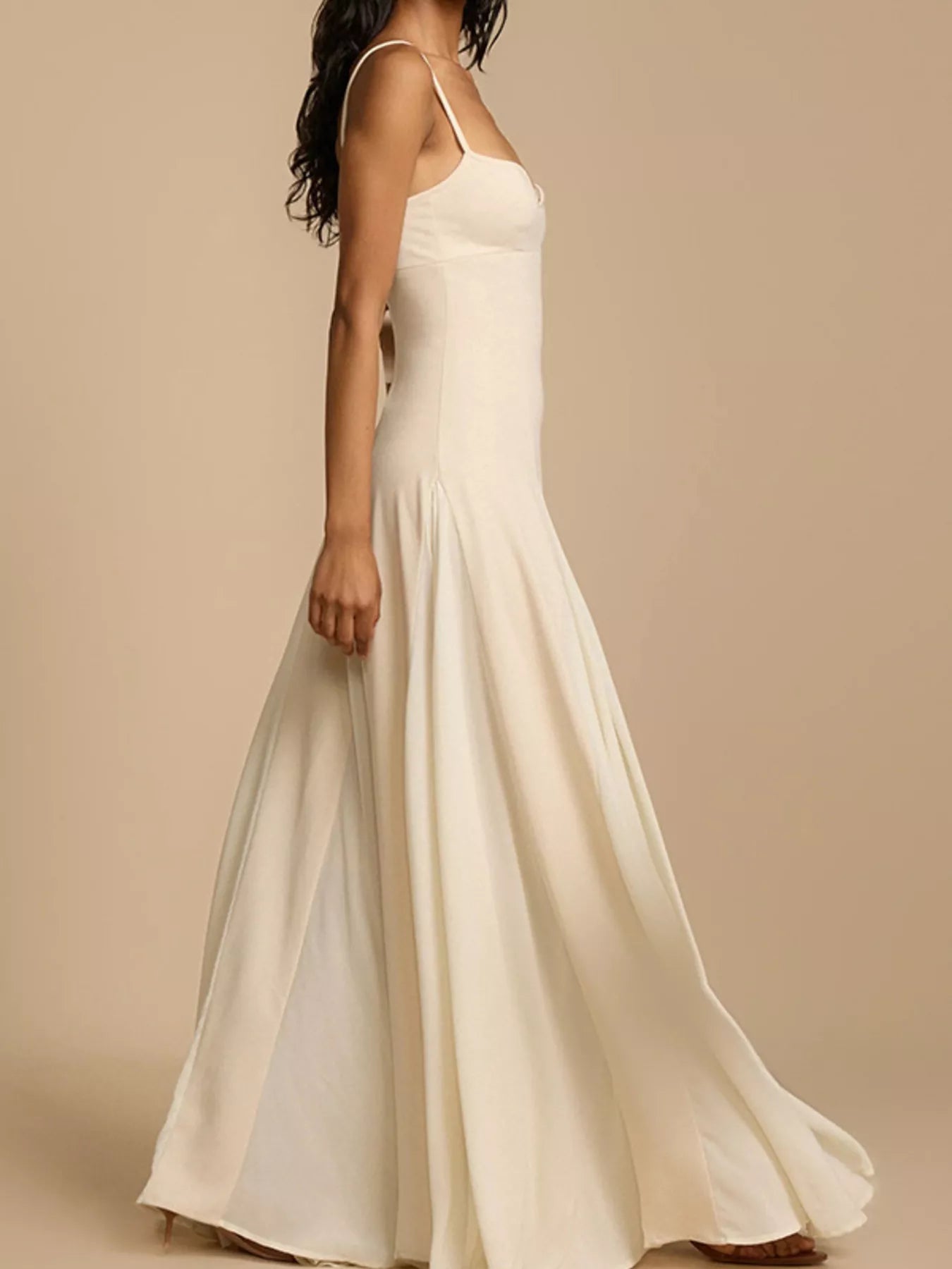 Sweetheart Neck Spaghetti Strap Flowy Maxi Dress in ivory by Trendsi