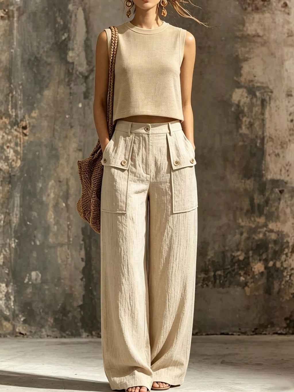 Crop Top & Wide-Leg Cargo Pants Set