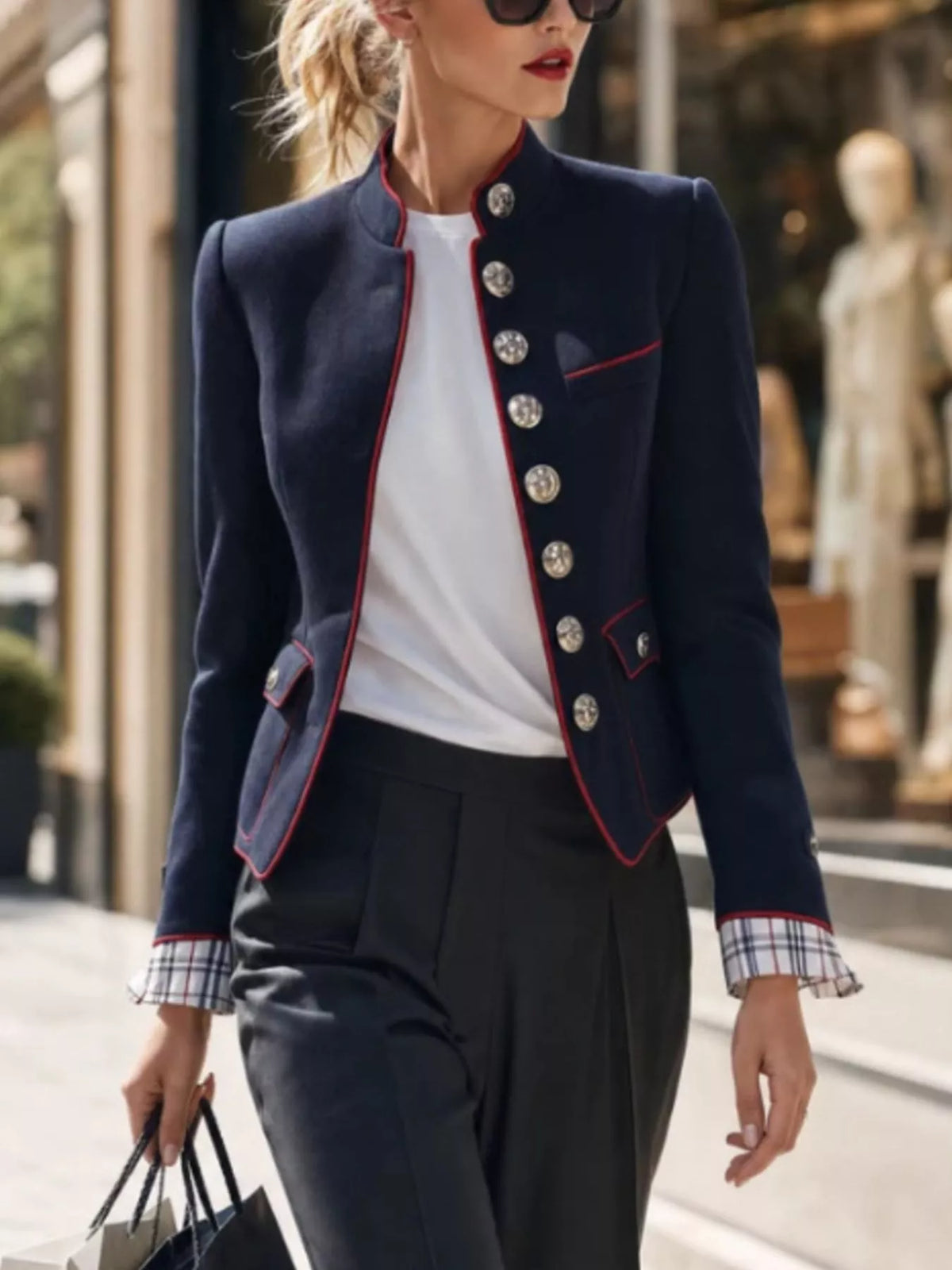 Military Stand Collar Jacket with Red Piping by Belle Bijouix – view 1 of 5