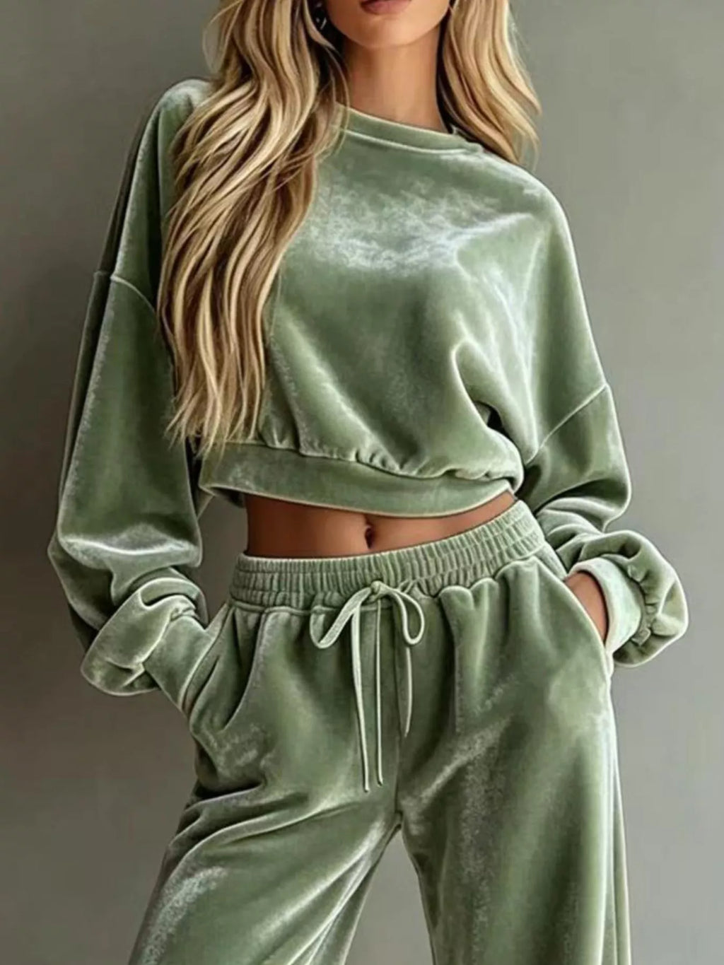 Cropped Sweatshirt & Wide-Leg Pants Set