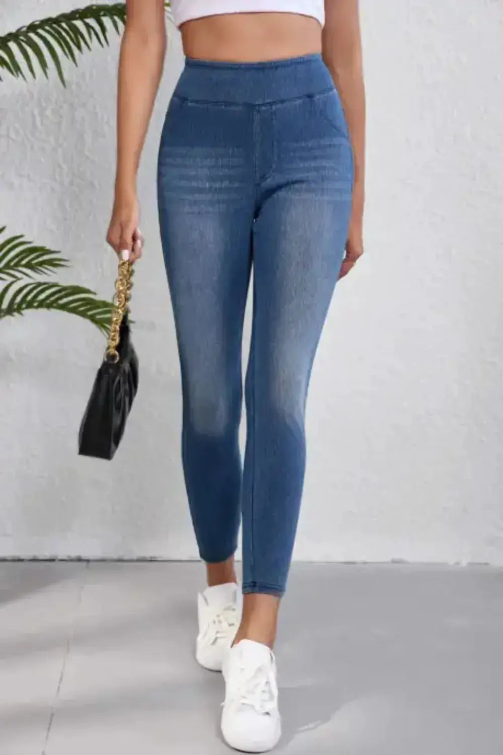 Belle Bijouix high-waisted skinny jeans in blue denim with faded whiskering