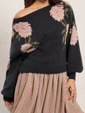 Floral Dropped Shoulder Knit Sweater in Black by Belle Bijouix – view 1 of 16