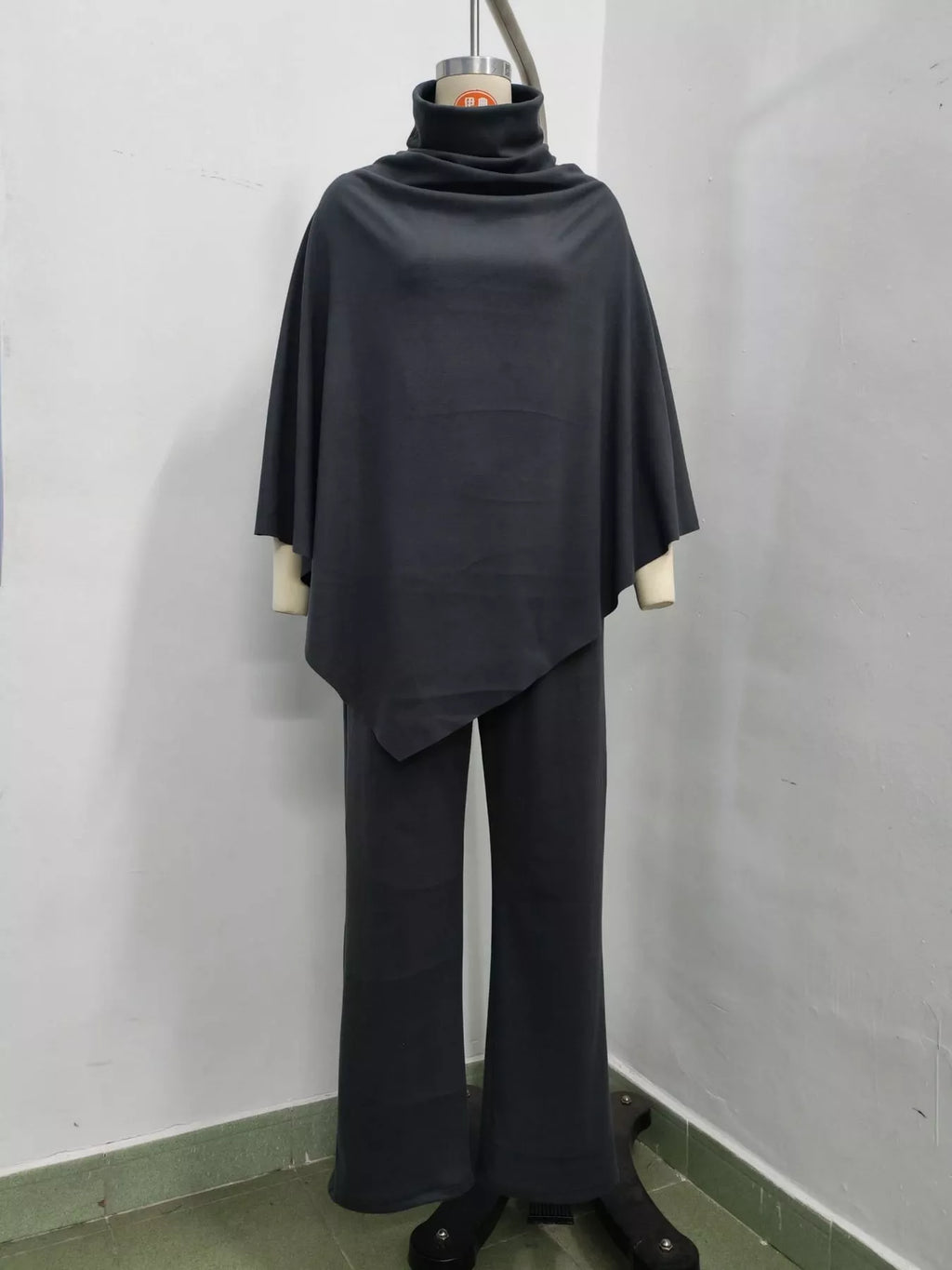 Turtleneck Poncho & Wide-Leg Pants Set in Charcoal Gray by Belle Bijouix – view 4 of 24