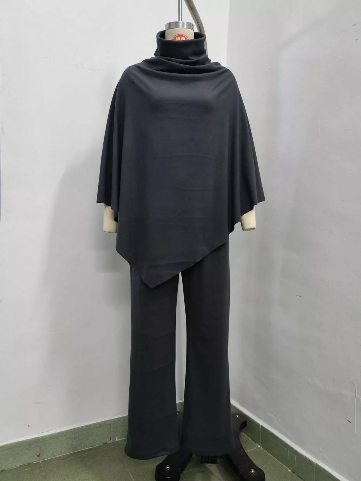 Turtleneck Poncho & Wide-Leg Pants Set in Charcoal Gray by Belle Bijouix – view 4 of 24