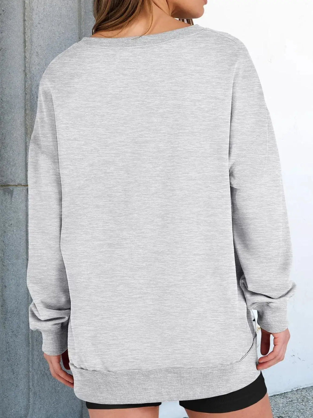 Notched long sleeve oversized sweatshirt, heather gray, Belle Bijouix
