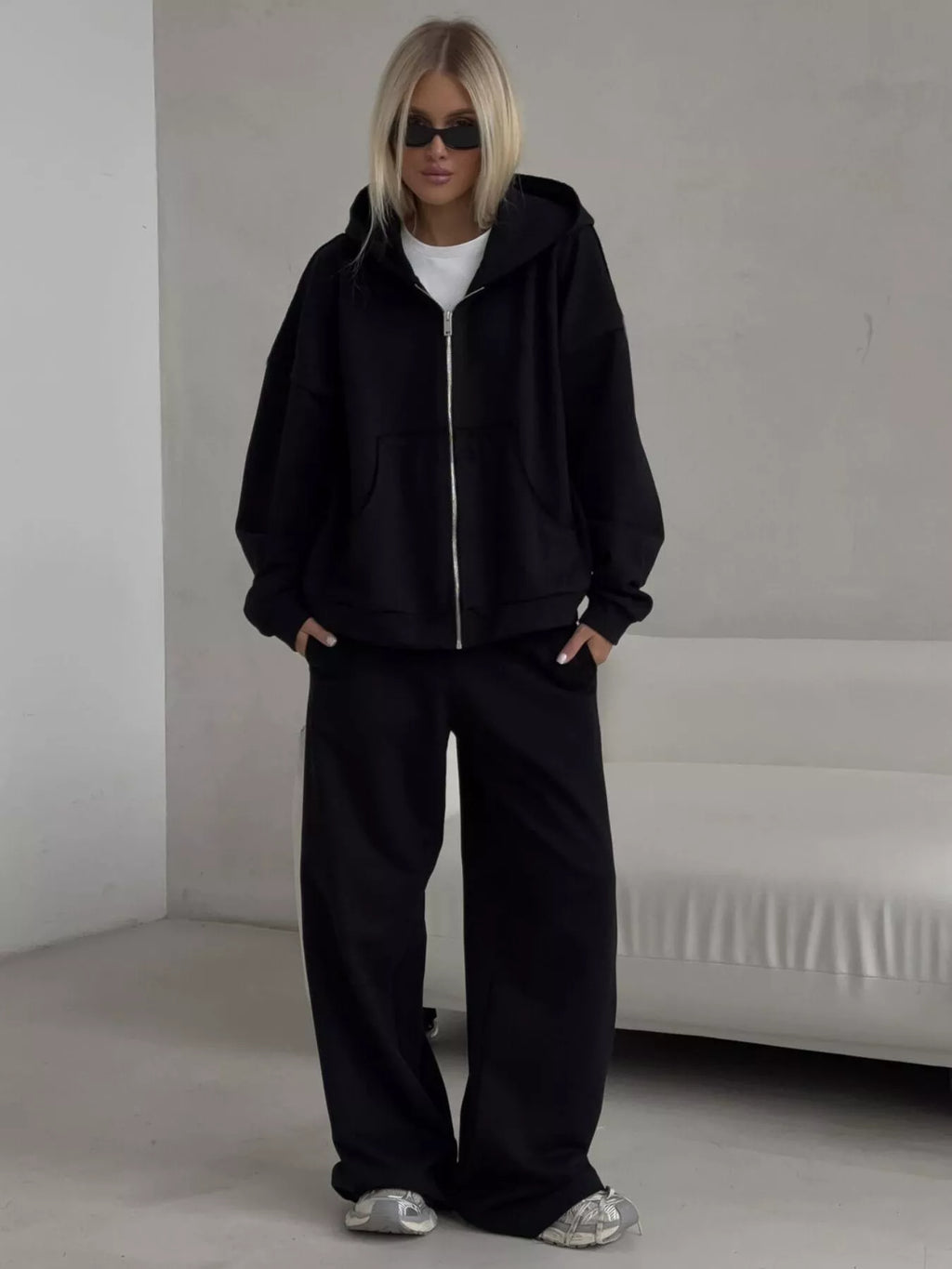Zip-Up Hoodie & Wide-Leg Sweatpants Set by Belle Bijouix – view 12 of 29