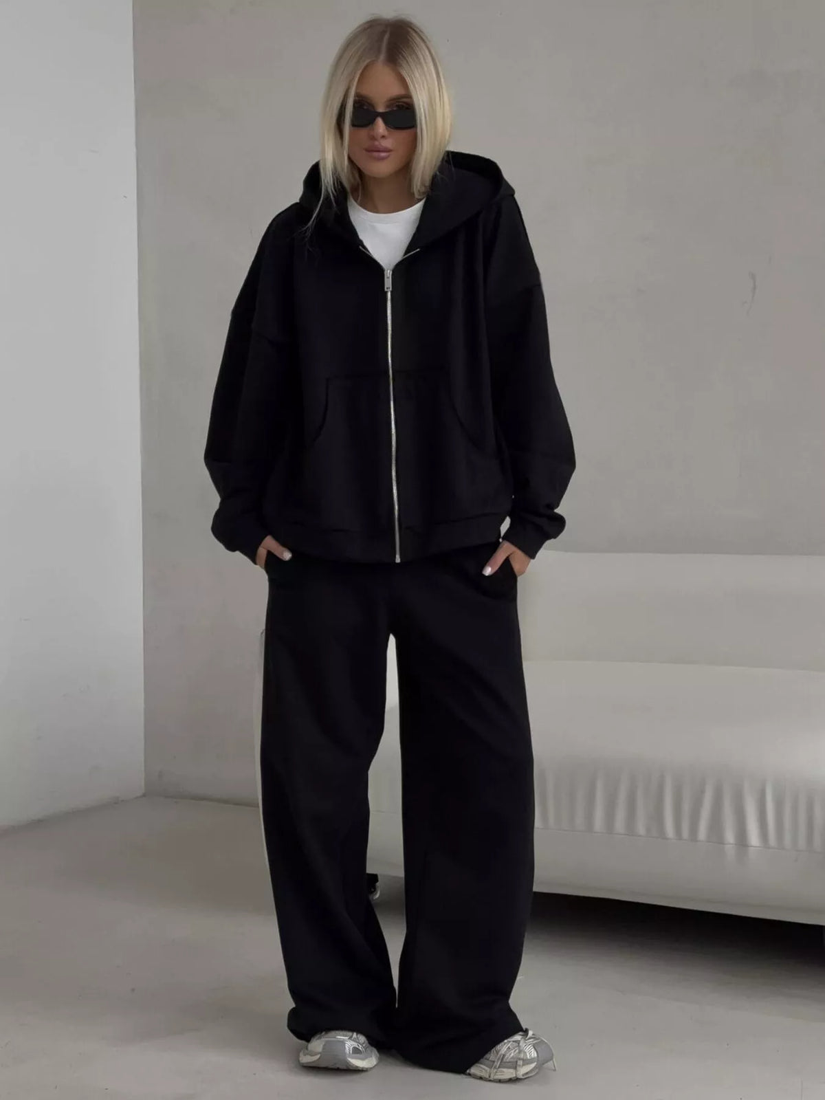 Zip-Up Hoodie & Wide-Leg Sweatpants Set by Belle Bijouix – view 12 of 29