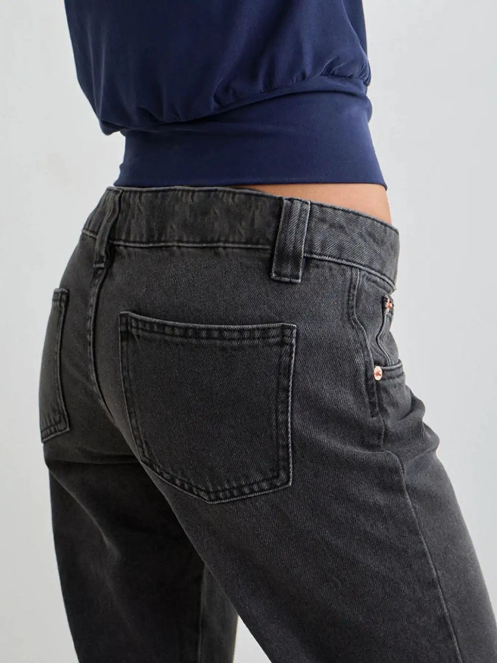 Low Rise Flare Leg Jeans, dark denim with back pockets and belt loops