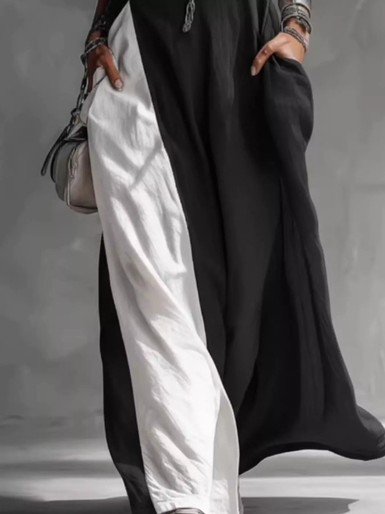 Two-Tone Sleeveless Maxi Dress by Trendsi in black and white color-block