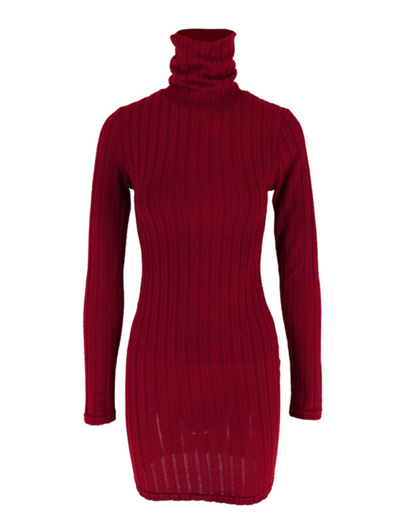 Turtleneck ribbed bodycon mini dress in burgundy by Trendsi