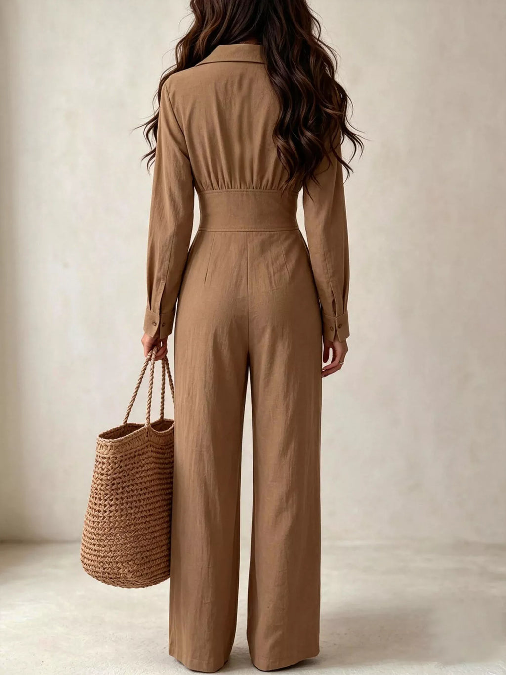 Lapel Collar Button Front Wide-Leg Jumpsuit