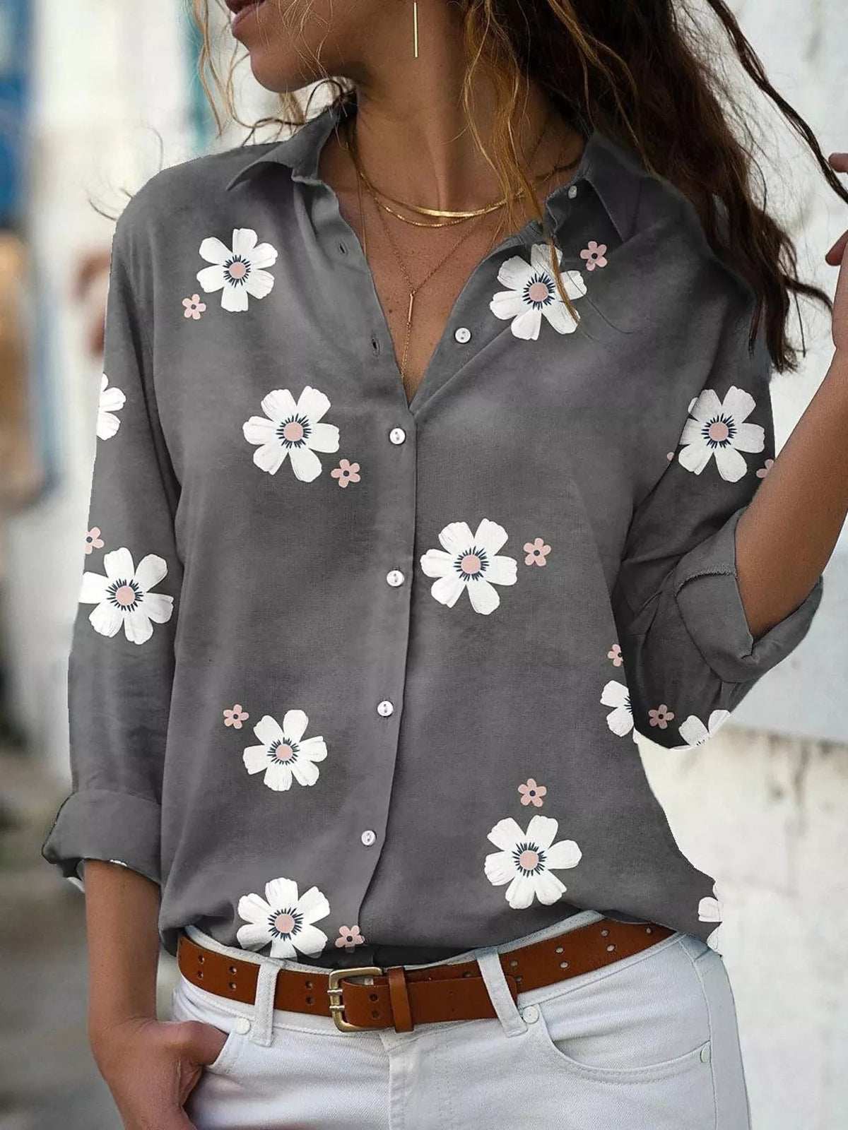 Floral Print Button-Down Casual Shirt