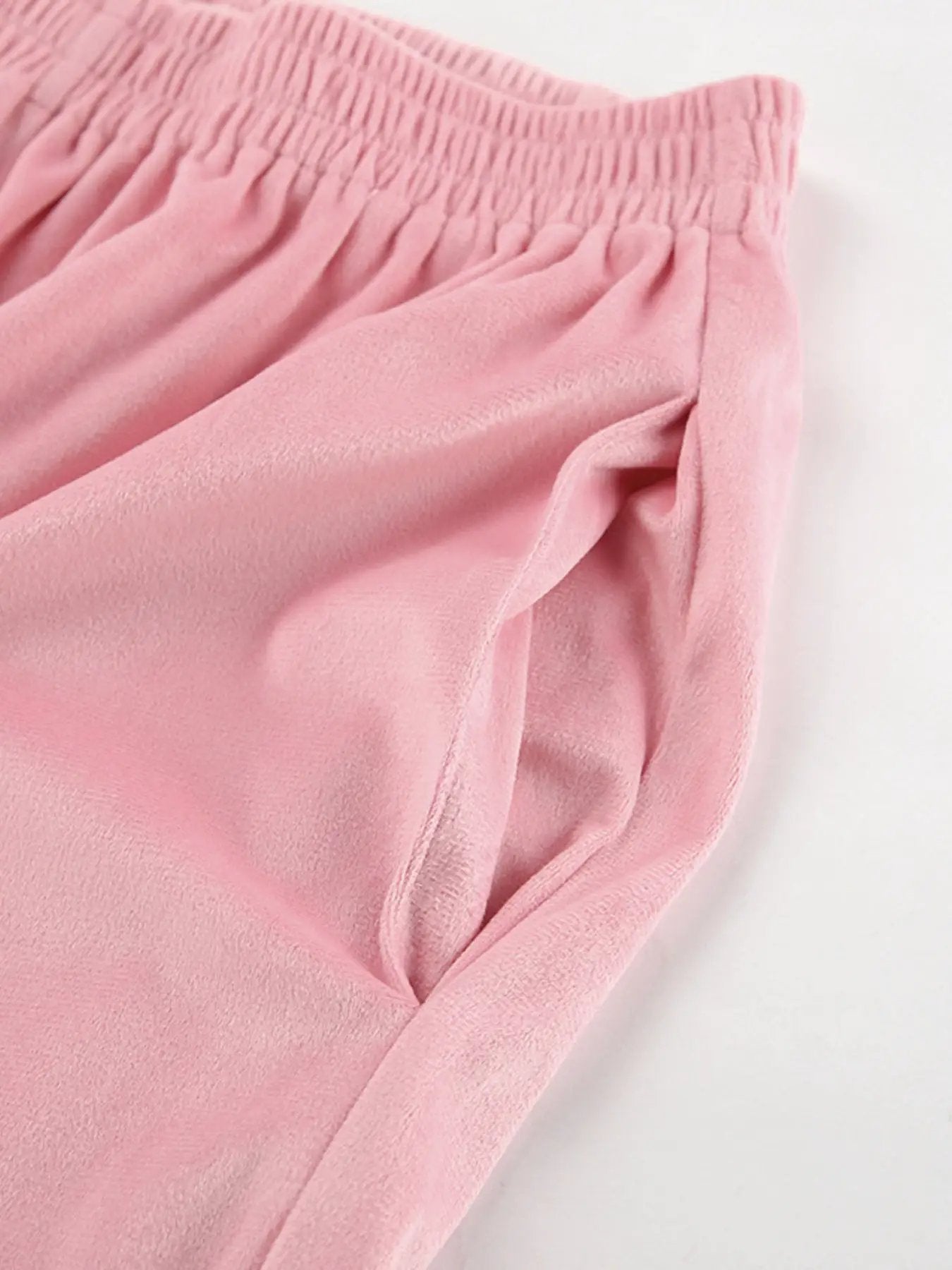 Quarter Zip Long Sleeve Top and Pants Set by Belle Bijouix in pink velour, soft fleece loungewear