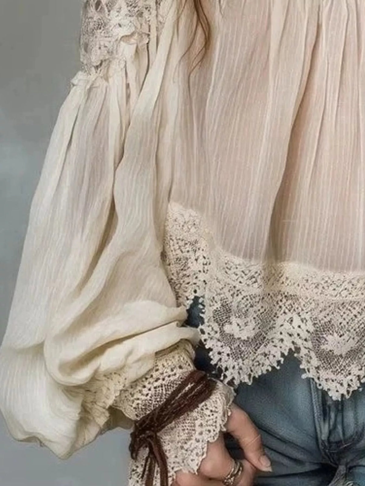Lace Trim Cold Shoulder Blouse