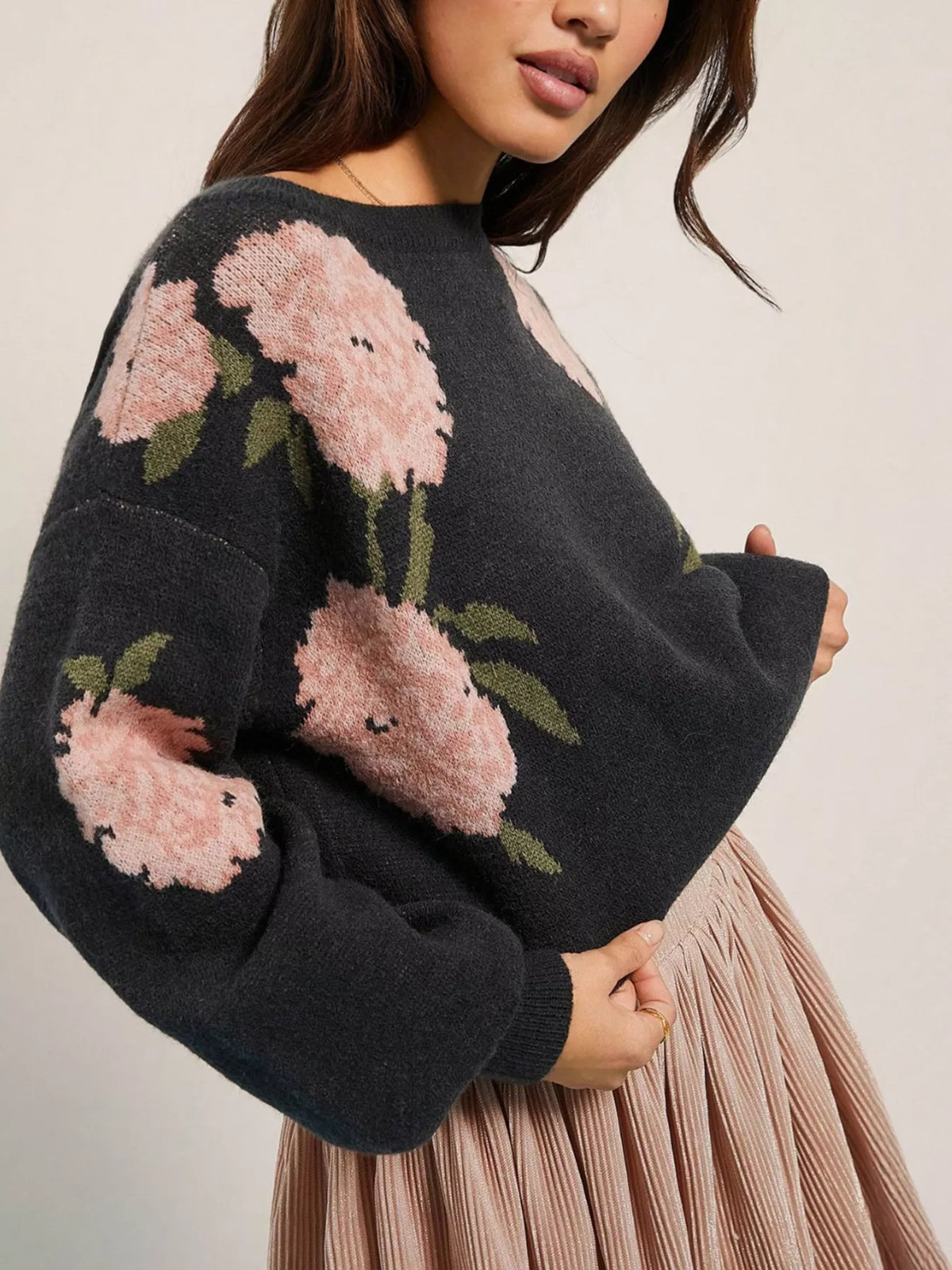 Floral Dropped Shoulder Knit Sweater by Belle Bijouix – view 3 of 16
