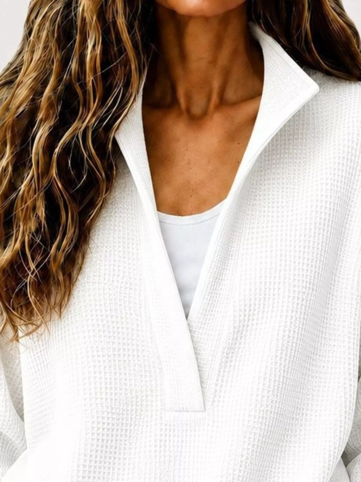 Waffle Knit Dropped Shoulder Sweatshirt