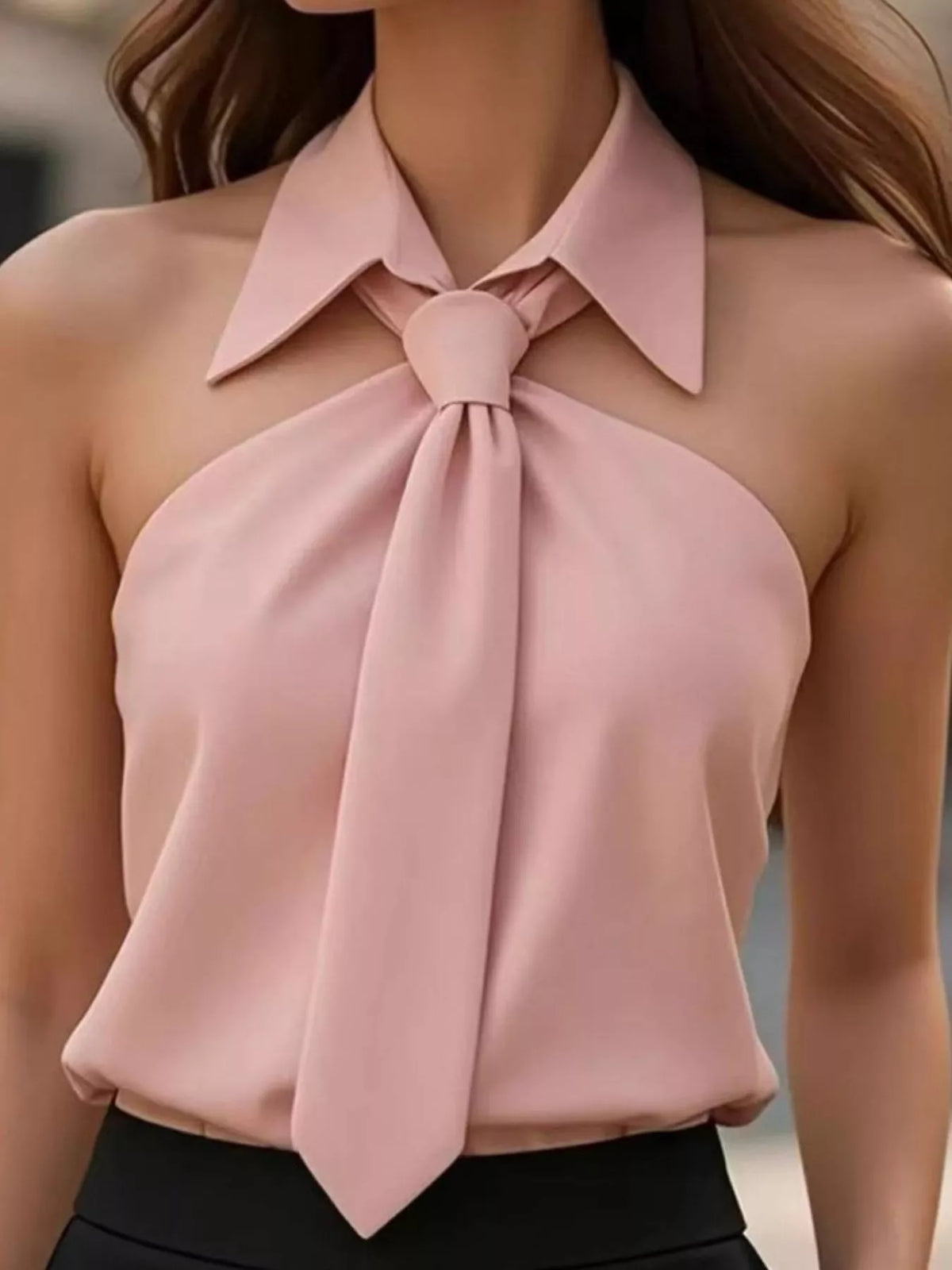 Sleeveless Halter Neck Top with Tie-Front Collar by Belle Bijouix – view 15 of 16