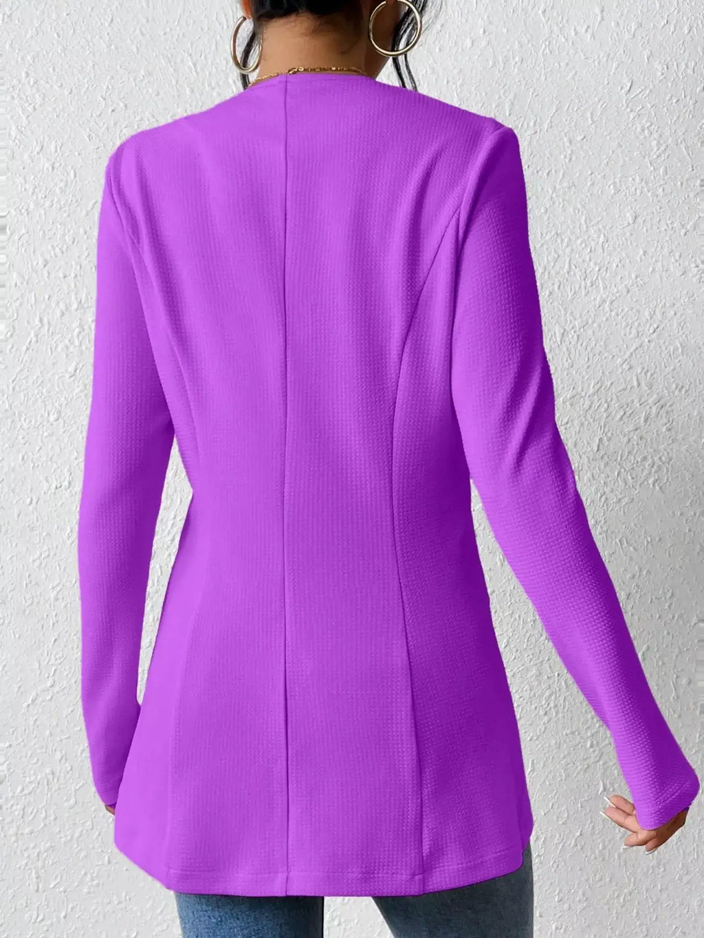 Single-Button Long Sleeve Blazer by Belle Bijouix in bright purple