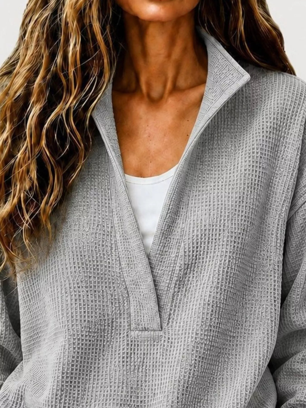 Waffle Knit Dropped Shoulder Sweatshirt