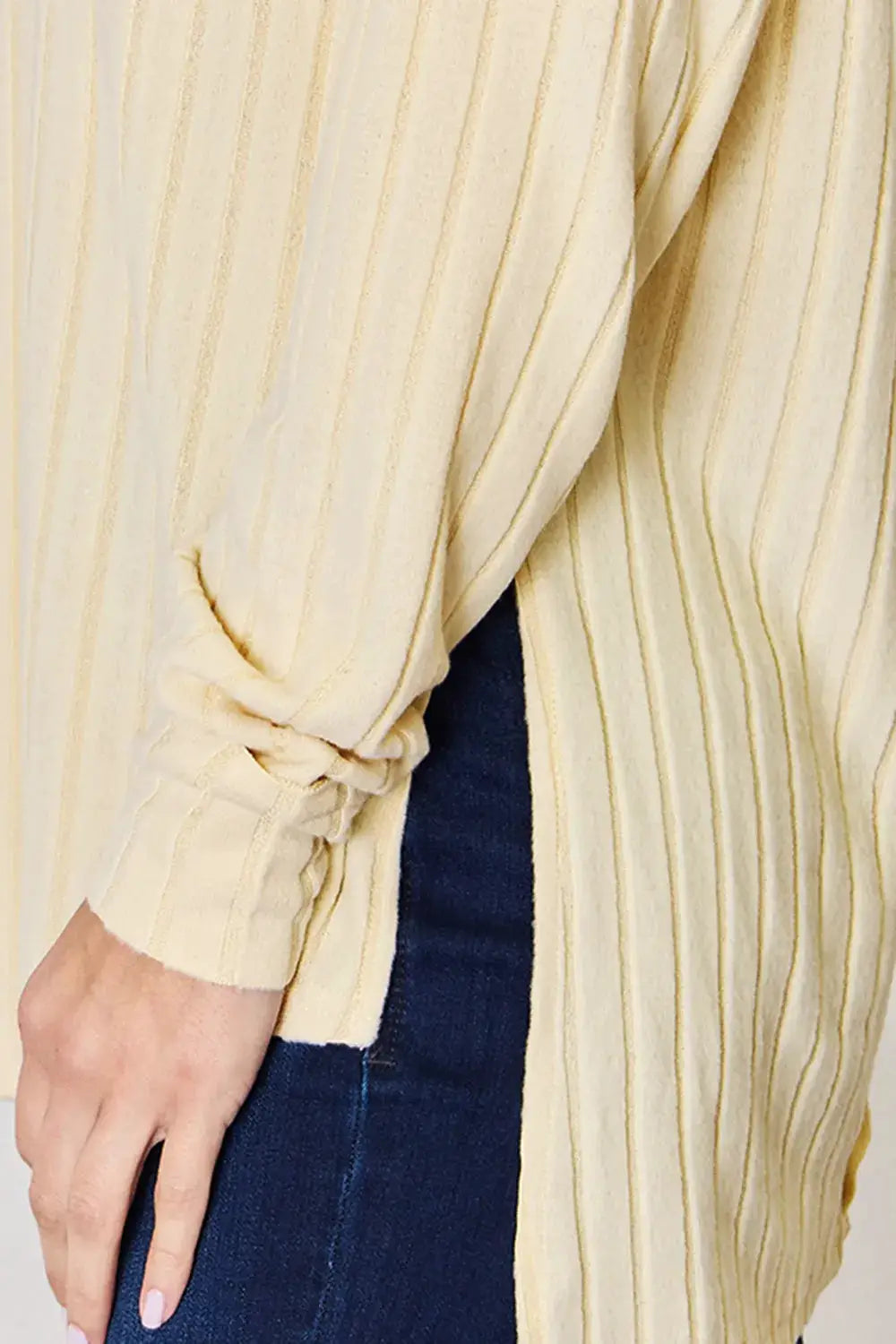 Basic Bae ribbed round-neck slit T-shirt by Belle Bijouix in cream with a side slit