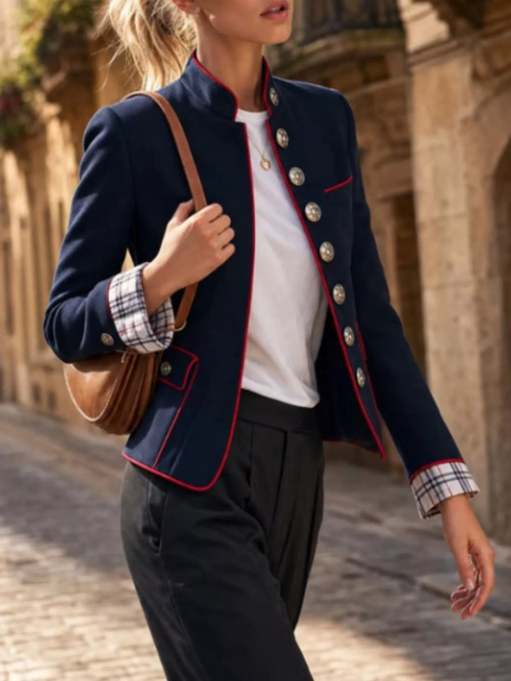 Military Stand Collar Jacket with Red Piping by Belle Bijouix – view 4 of 5