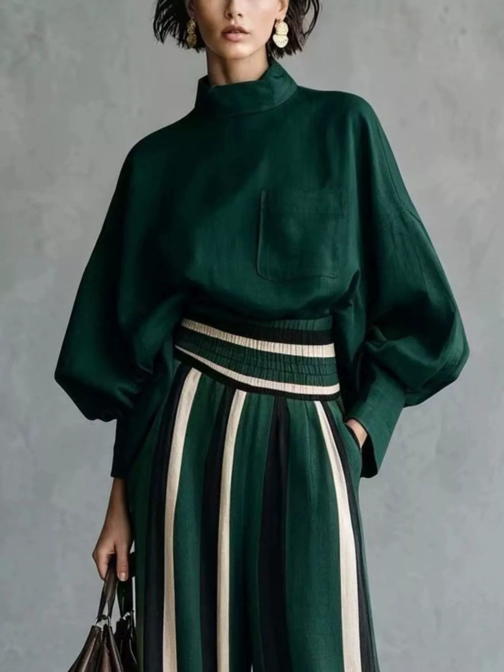 Mock Neck Top & Striped Wide-Leg Pants Set by Belle Bijouix – view 11 of 12