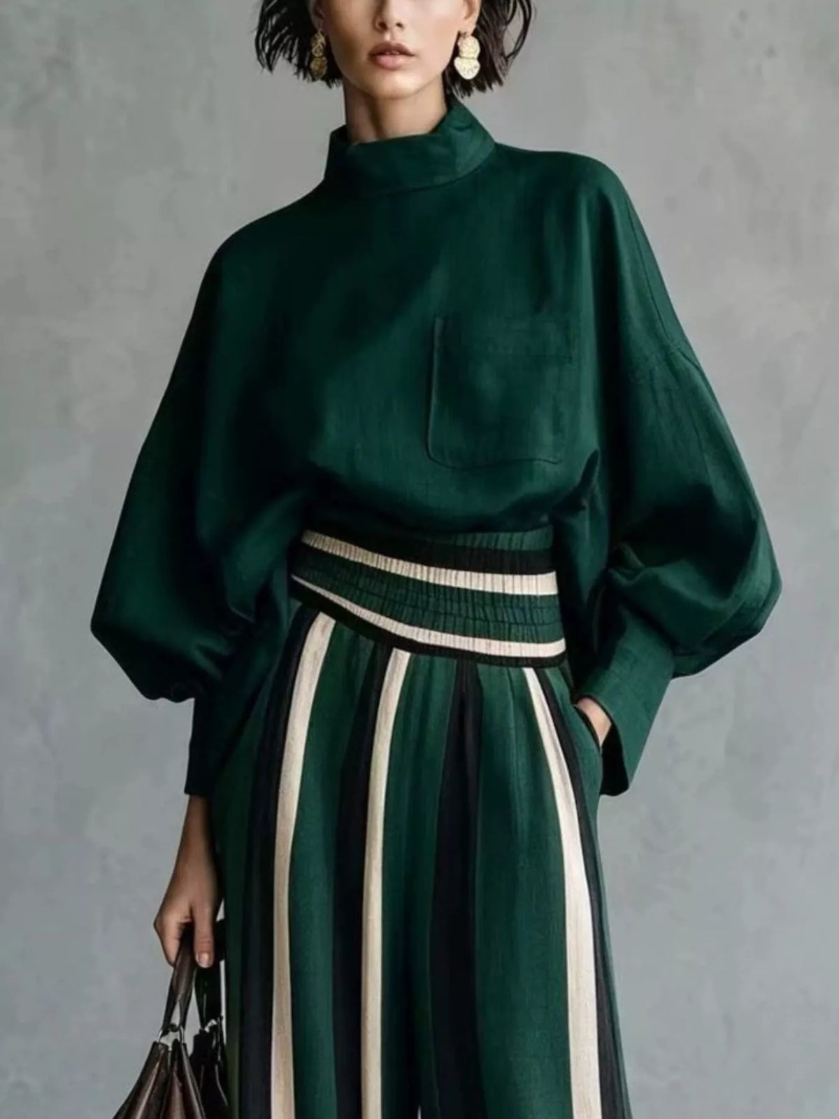 Mock Neck Top & Striped Wide-Leg Pants Set by Belle Bijouix – view 11 of 12