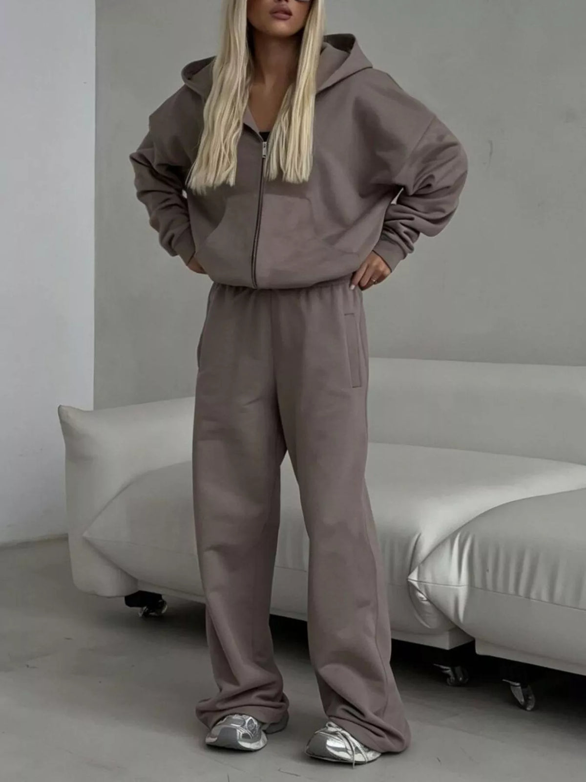Zip-Up Hoodie & Wide-Leg Sweatpants Set by Belle Bijouix – view 19 of 29