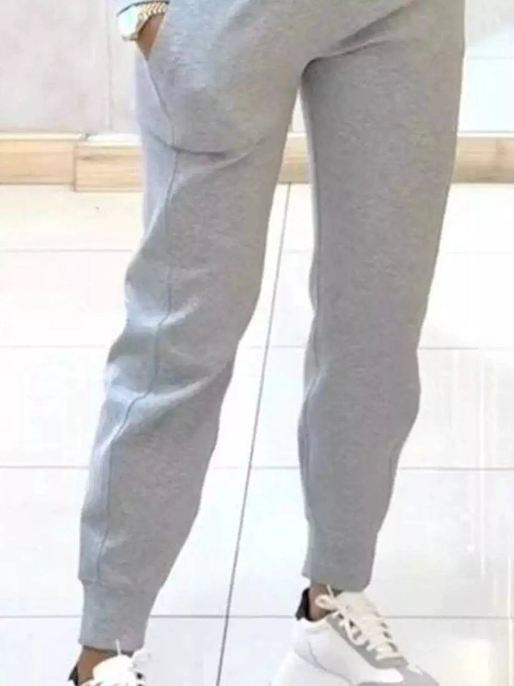 Casual Chic Cropped Sweatshirt and Jogger Set, gray activewear with pockets
