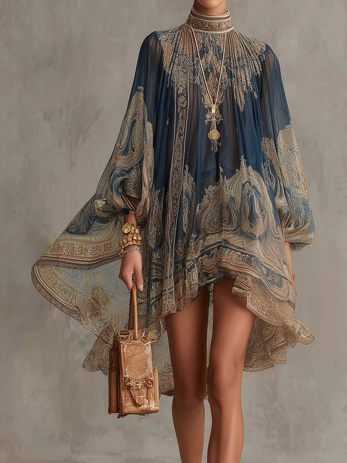 Paisley Chiffon High-Low Mini Dress by Belle Bijouix – view 1 of 10