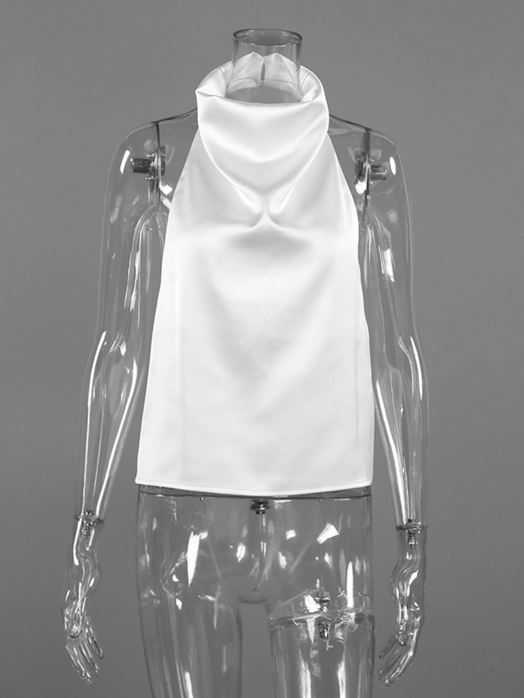Halter Neck Satin Cami by Trendsi, white satin fabric, sleeveless