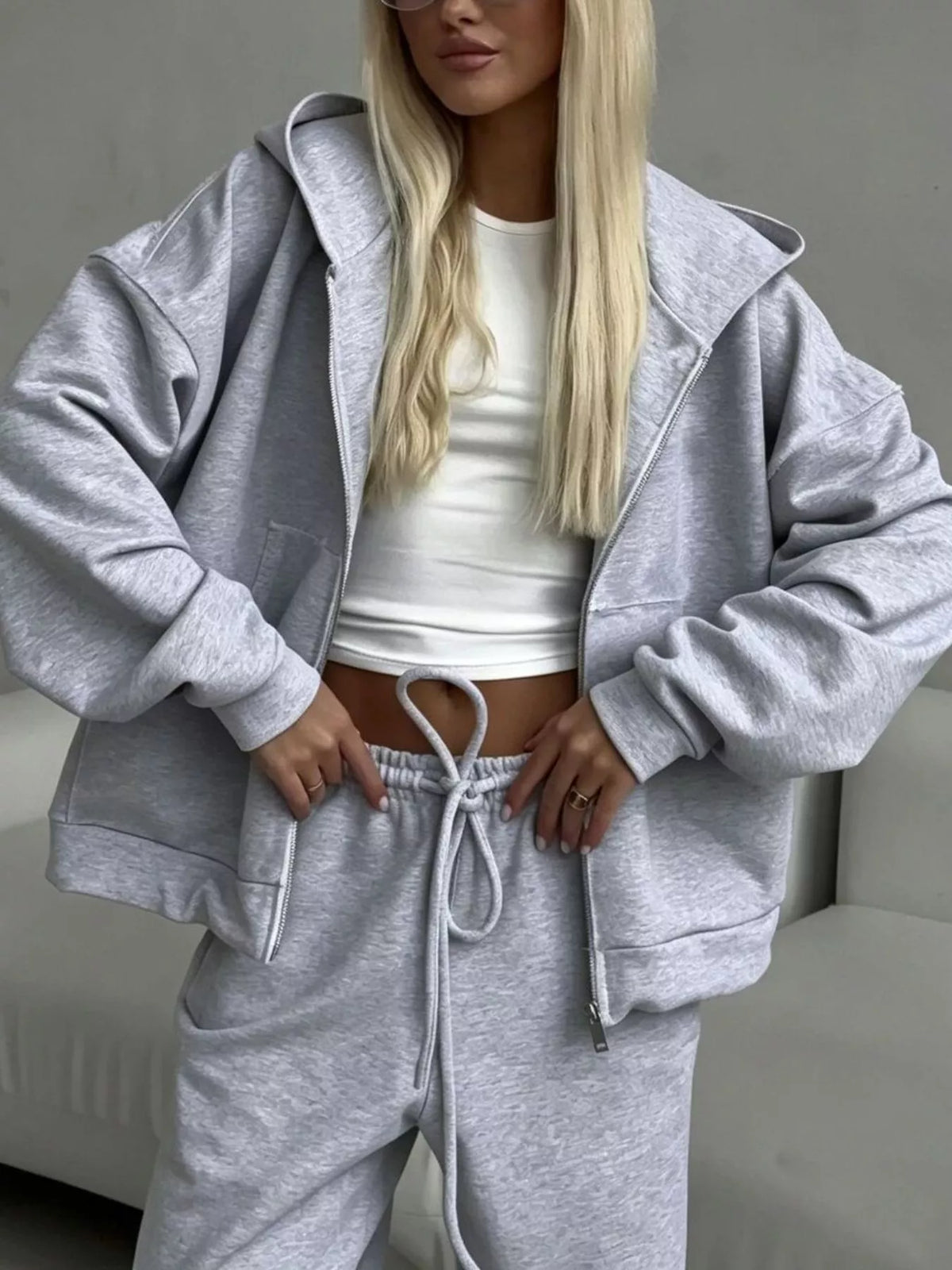 Zip-Up Hoodie & Wide-Leg Sweatpants Set by Belle Bijouix – view 29 of 29