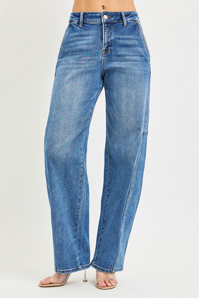 RISEN Slouchy Baggy Jeans in light-wash denim with classic 5-pocket styling by Trendsi; relaxed fit, shown with sandals.