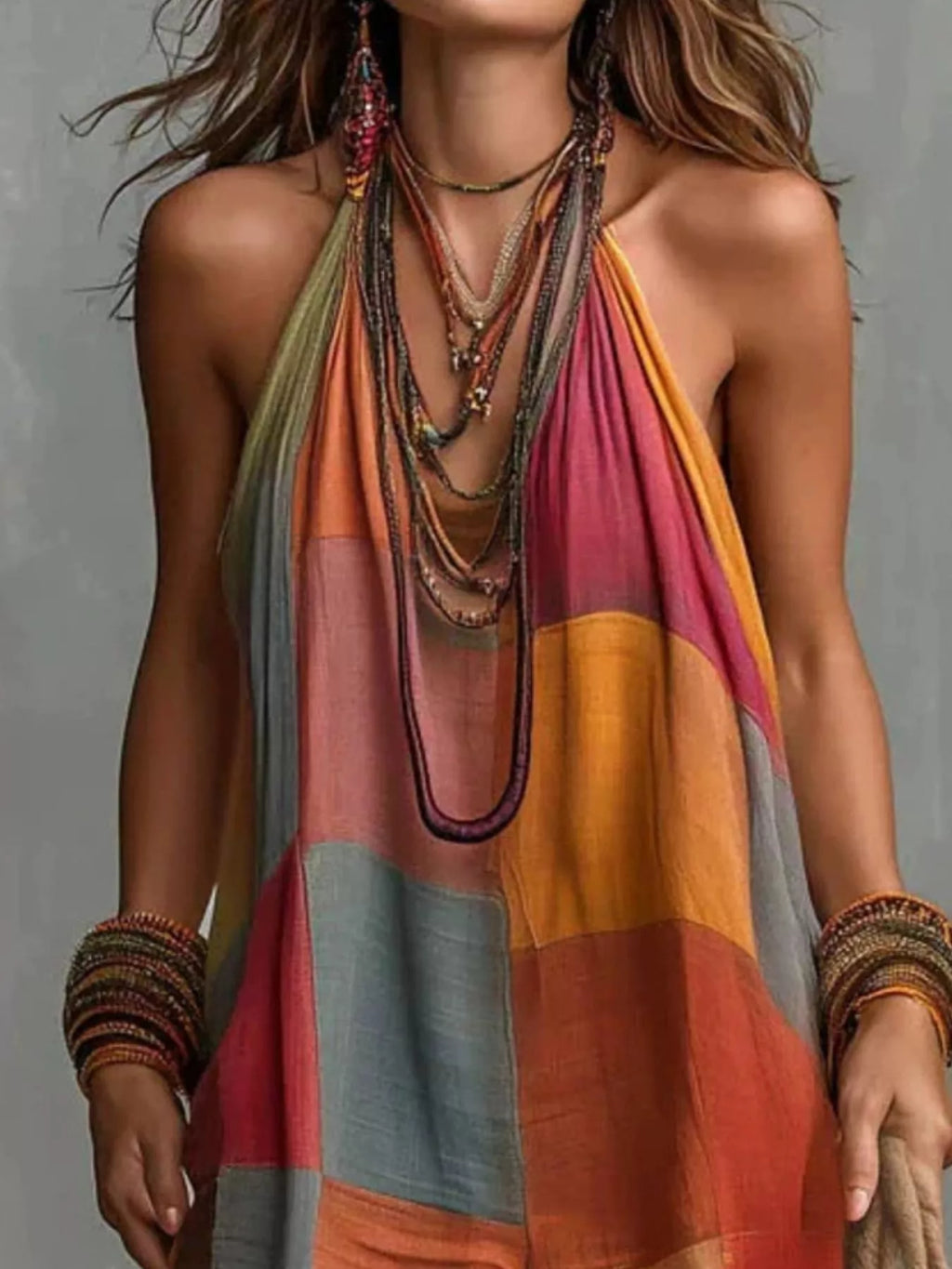 Plaid Halter Neck Wide-Leg Jumpsuit