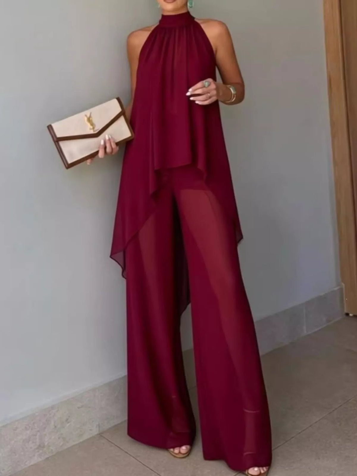 High-Low Sleeveless Top & Wide-Leg Pants Set