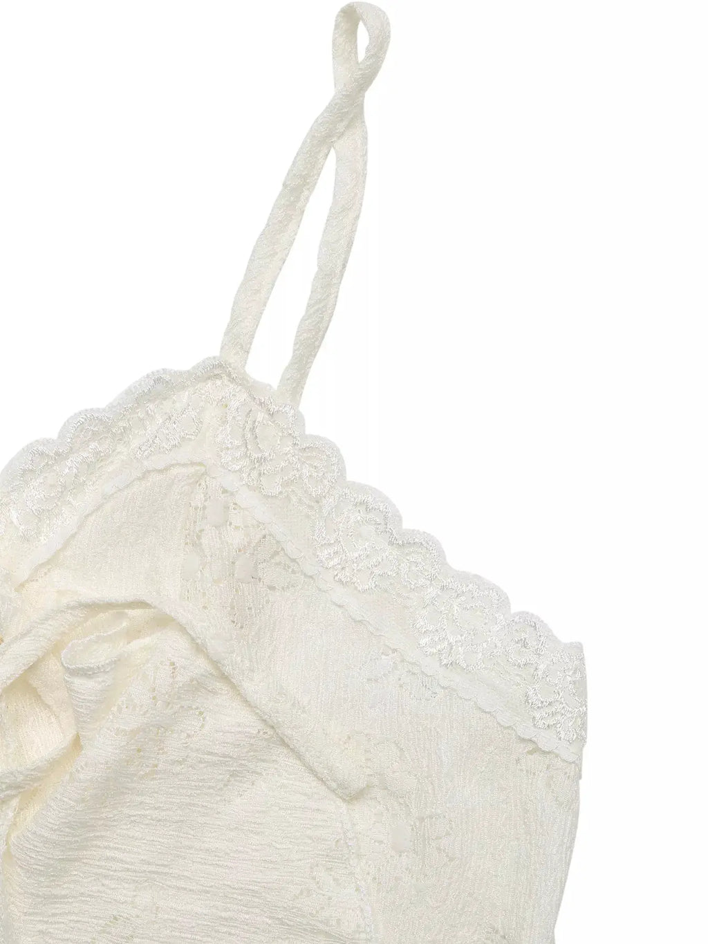 Lace tie-front cami with scalloped ruffle hem in ivory, Trendsi