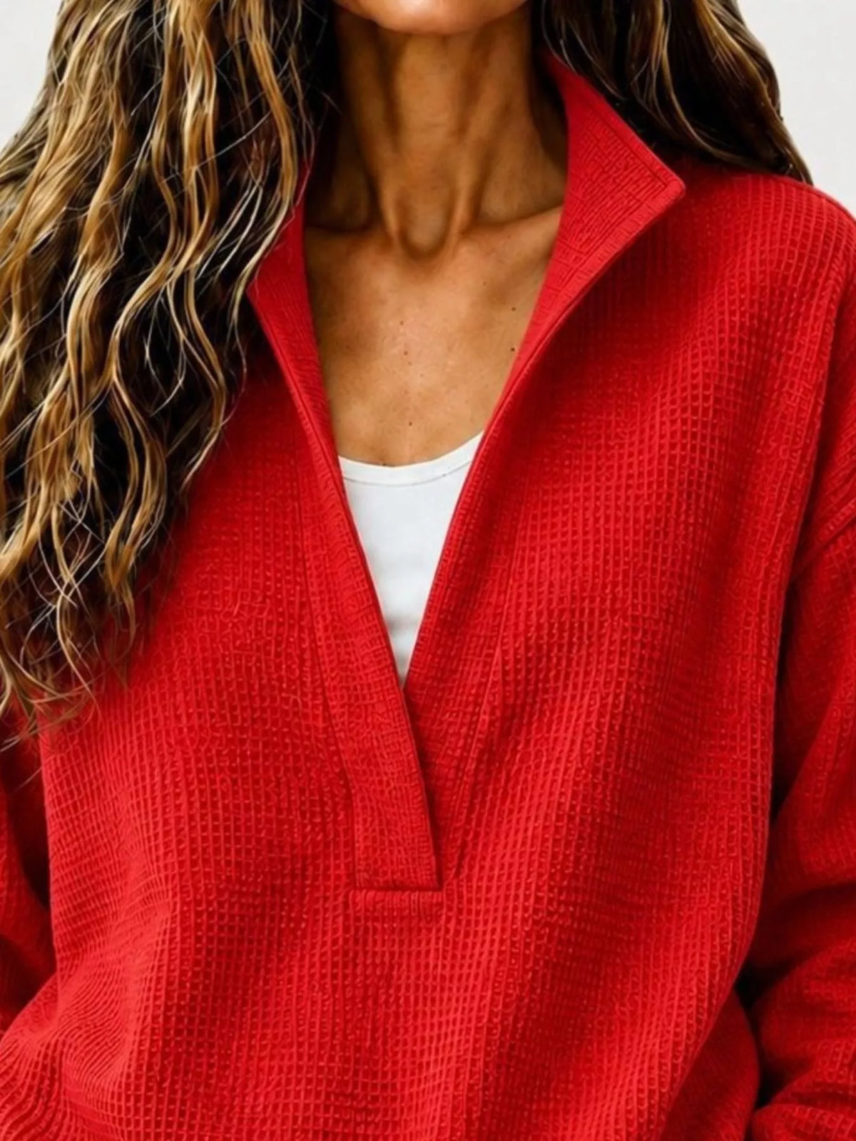 Waffle Knit Dropped Shoulder Sweatshirt